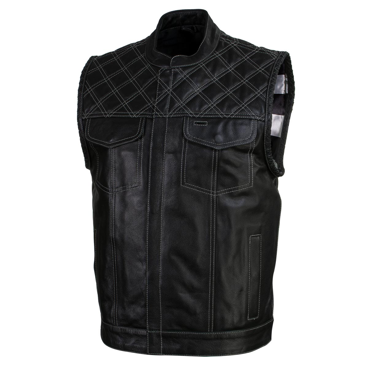 Xelement XS13003 Men's Black 'Stars and Stripes’ Leather Motorcycle Vest with USA Flag Liner