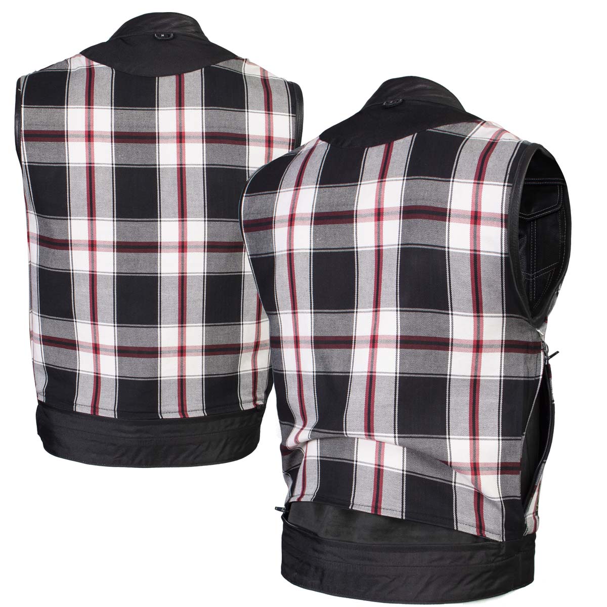 Xelement ‘Gold Series’ XS13004 Men's 'Dagger’ Black Leather Motorcycle Vest with Flannel Liner