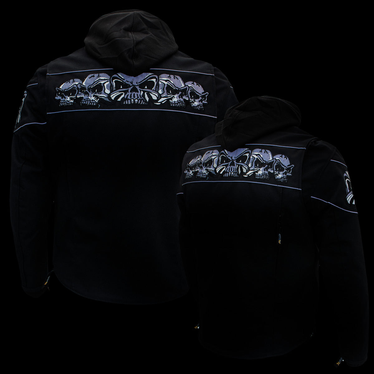 Xelement XS1704 Men’s 'Vengeance' Black Armored Textile Motorcycle Jacket with Skull Embroidery