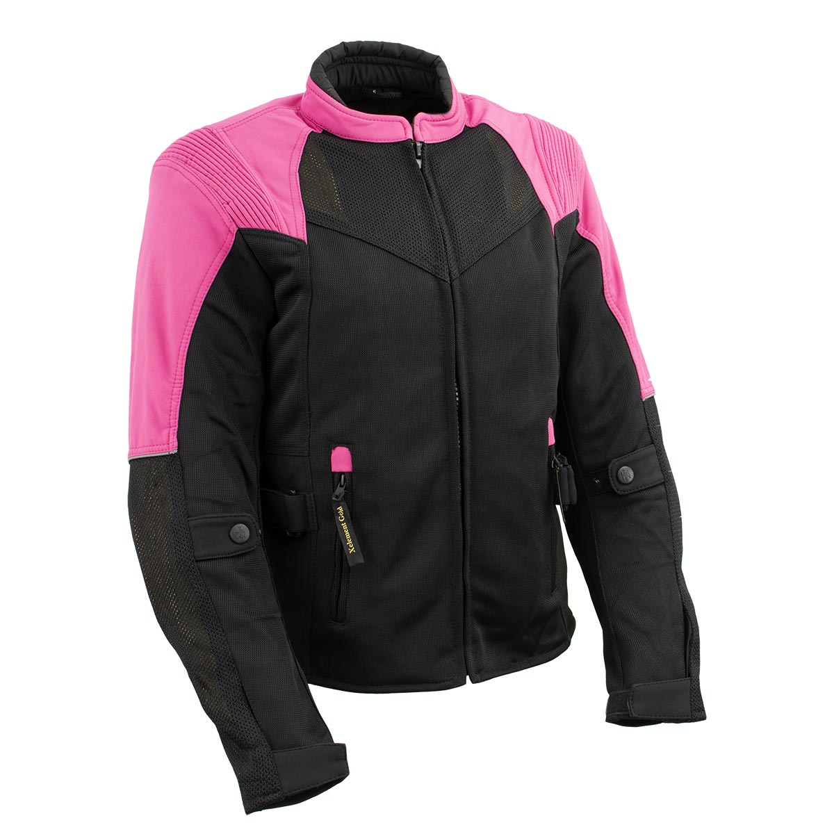 Xelement 'Gold Series' XS22009 Women's 'Be Cool' Black and Fuchsia Armored Textile with Soft-Shell Motorcycle Jacket