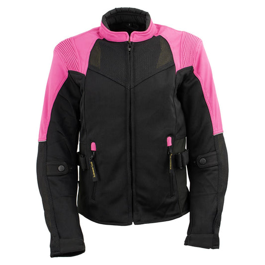 Xelement 'Gold Series' XS22009 Women's 'Be Cool' Black and Fuchsia Armored Textile with Soft-Shell Motorcycle Jacket