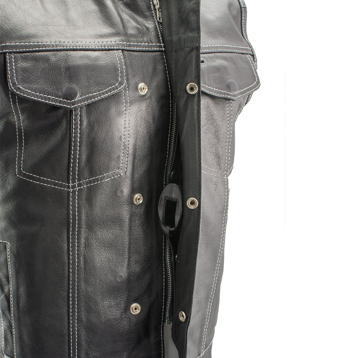 Xelement XS3450 Men's Black 'Paisley' Leather Motorcycle Biker Rider Vest with White Stitching