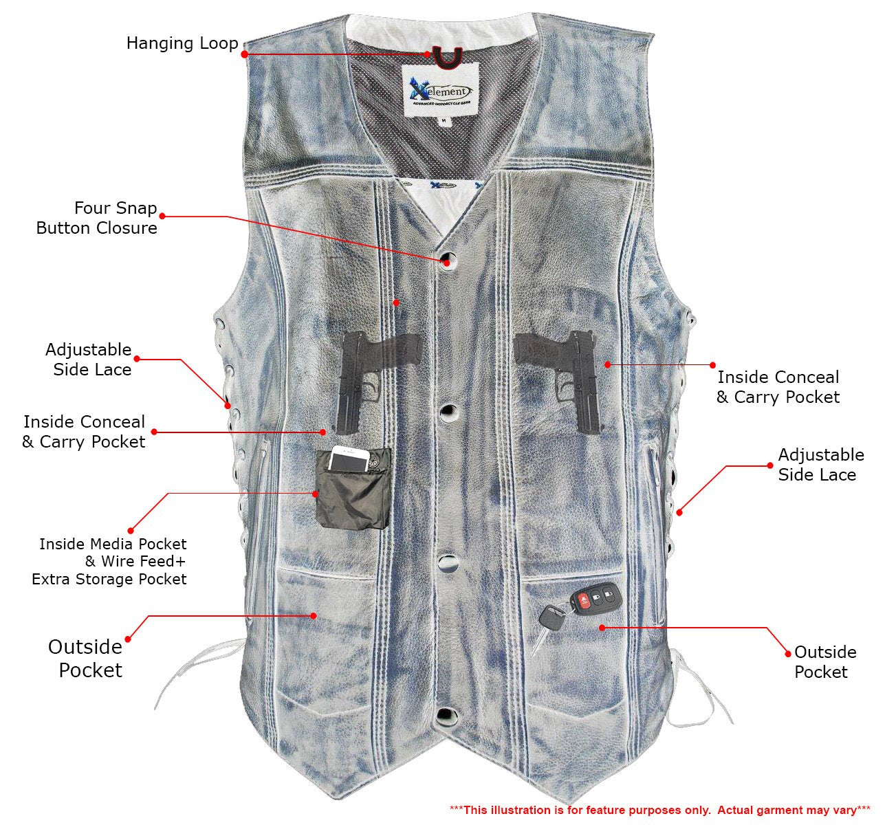 Xelement XS3540 Men's 'Wreck' Distressed Brown Multi-Pocket Motorcycle Biker Rider Leather Vest