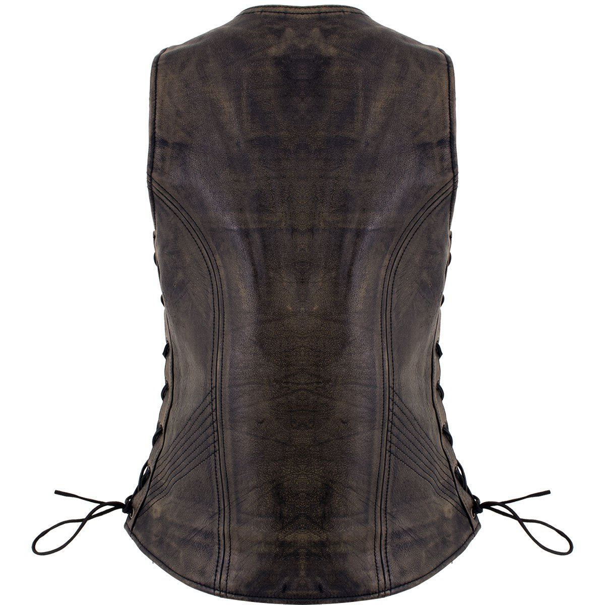 Xelement XS3900 Women's 'Bella' Distressed Brown Leather Motorcycle Biker Rider Vest with Side Laces