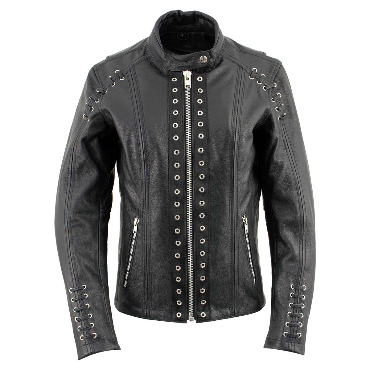 Xelement XS631 Women's 'Raven' Black Premium Cowhide Motorcycle Rider Leather Jacket with Zip-Out Liner