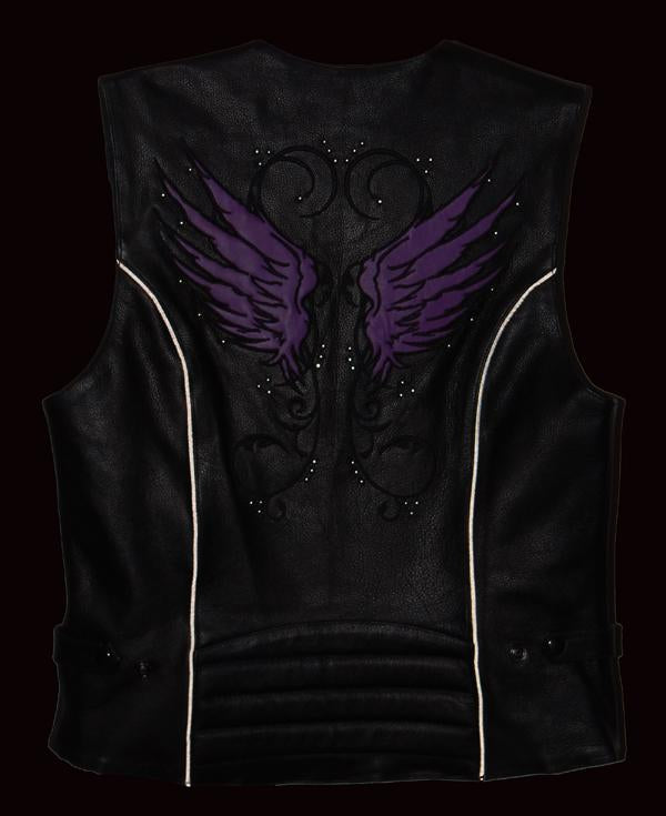 Milwaukee Leather XS1293 Ladies ‘Winged’ Black and Pink Studded Leather Vest