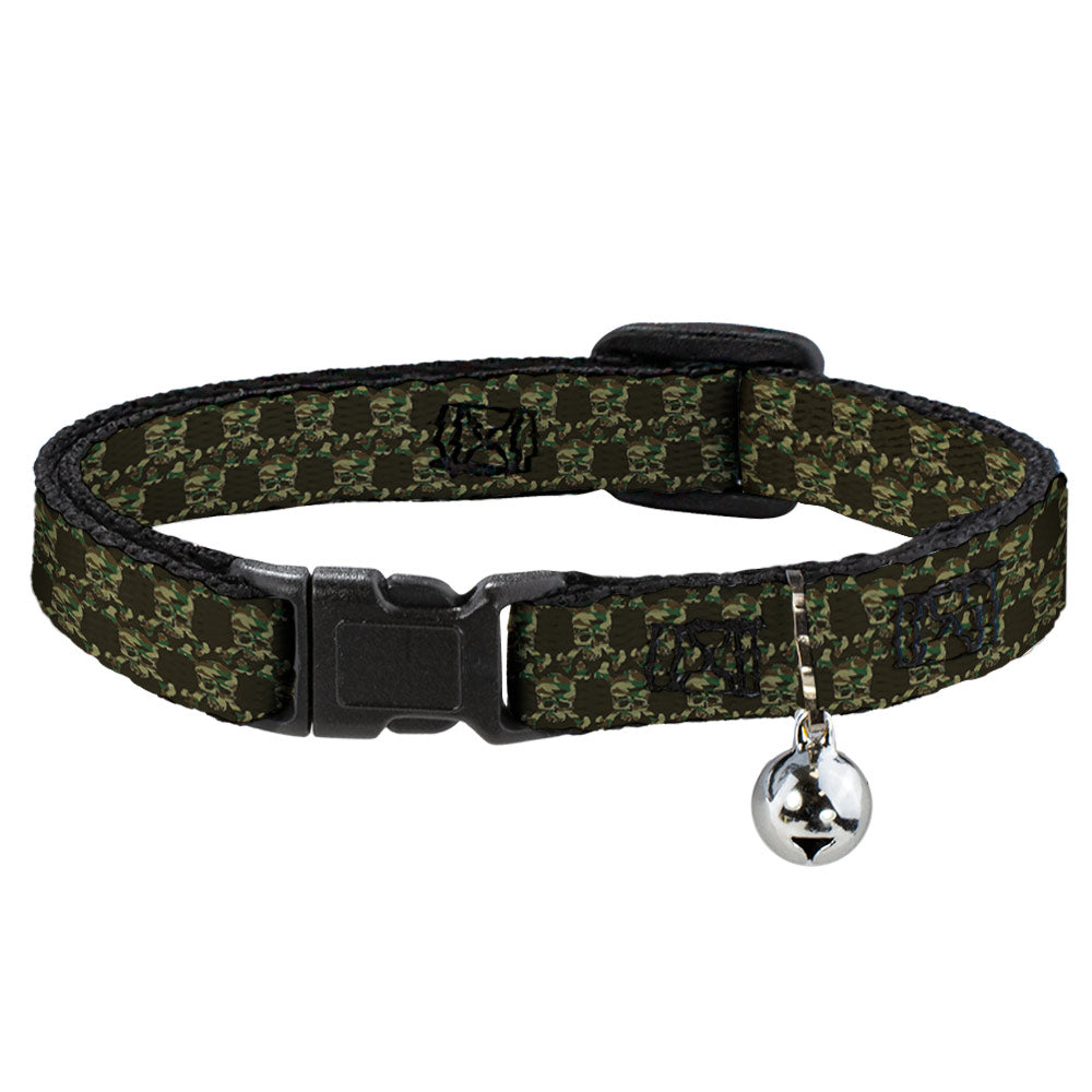 Cat Collar Breakaway - Top Skulls Black Camo Olive