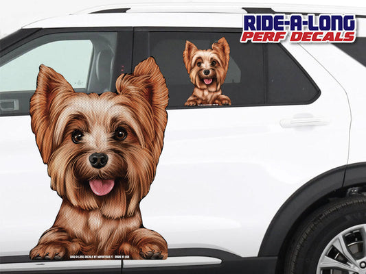 Yorkie Riding *RIDE A LONG* Perforated Decal