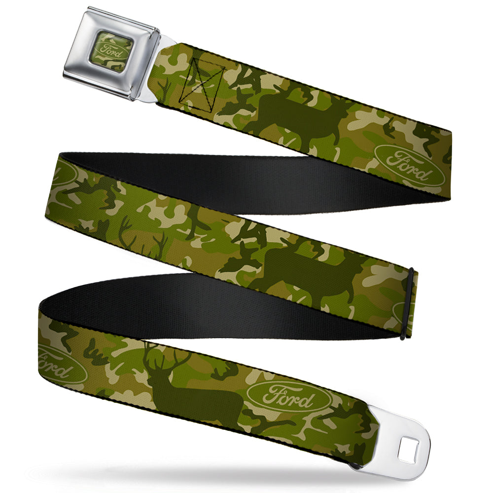 FORD Oval Full Color Deer Hunter Camo Olive Seatbelt Belt - FORD Deer Hunter Camo Olive Webbing