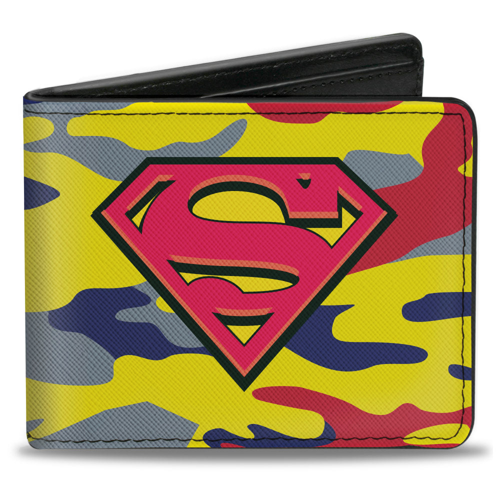 Bi-Fold Wallet - Superman Shield Camo Yellow Gray Blue Red