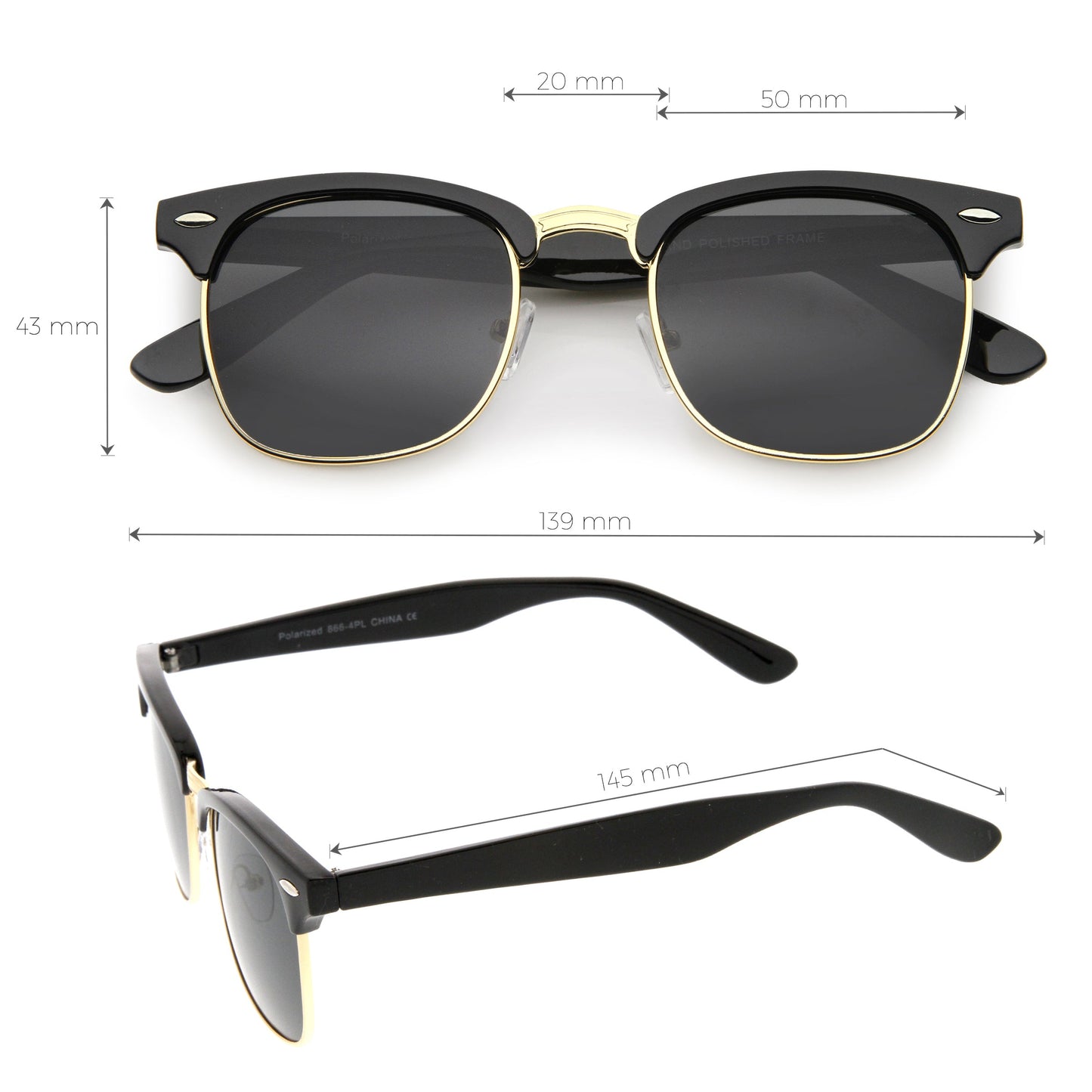 Polarized Horn Rimmed Semi Rimless Sunglasses Square Lens C773