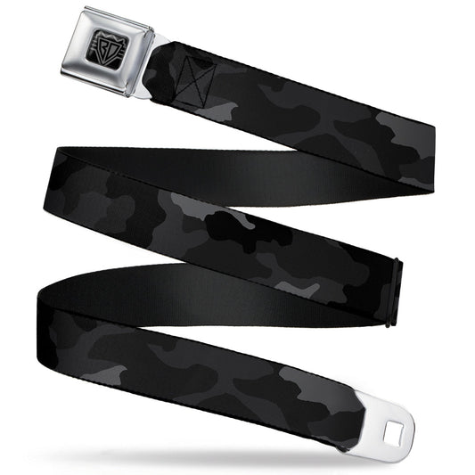 BD Wings Logo CLOSE-UP Full Color Black Silver Seatbelt Belt - Camo Charcoal Webbing