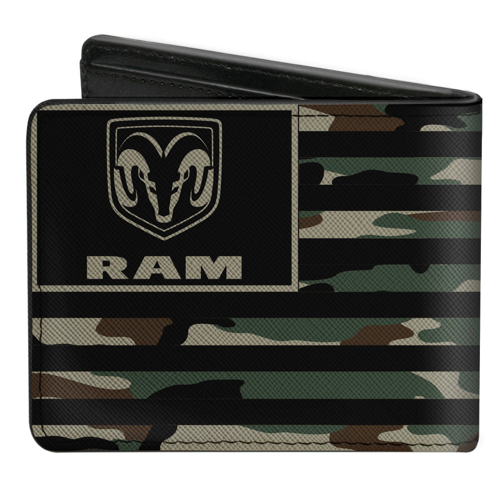 Bi-Fold Wallet - RAM Logo Americana Flag Weathered Camo Olive Black Olive